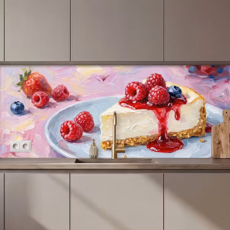 Schienale cucina - Cibo - Cheesecake - Frutti di bosco - Astratto - Rosa — 1