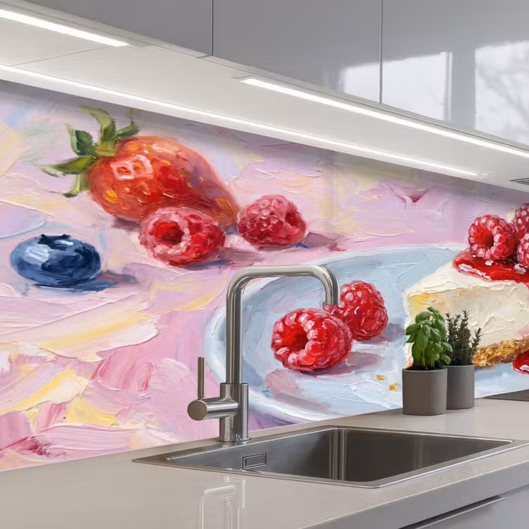 Schienale cucina - Cibo - Cheesecake - Frutti di bosco - Astratto - Rosa — 2