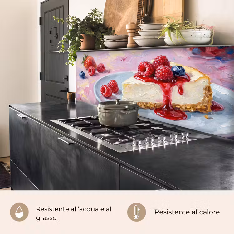 Schienale cucina - Cibo - Cheesecake - Frutti di bosco - Astratto - Rosa — 5