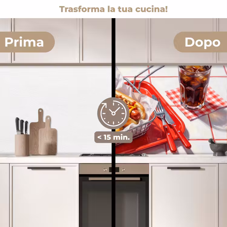 Schienale cucina - Cibo - Hot dog - Fast food - Moderno - Rosso — 3