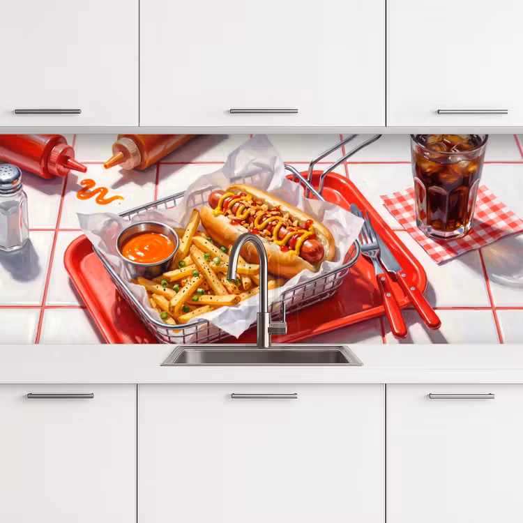 Schienale cucina - Cibo - Hot dog - Fast food - Moderno - Rosso — 4