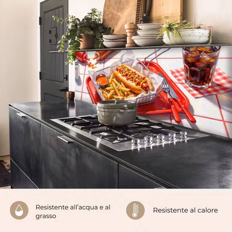 Schienale cucina - Cibo - Hot dog - Fast food - Moderno - Rosso — 5