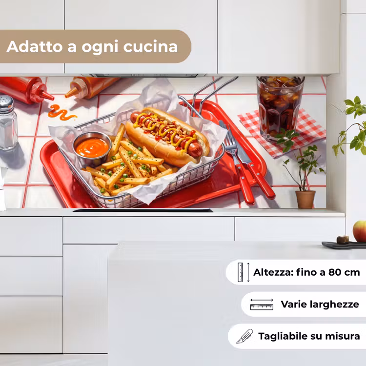 Schienale cucina - Cibo - Hot dog - Fast food - Moderno - Rosso — 7