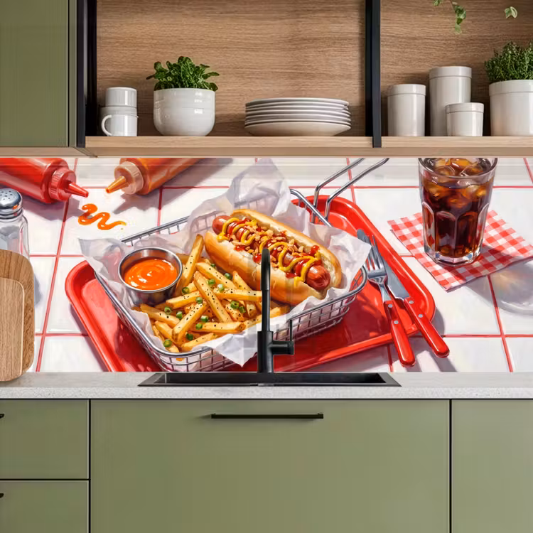 Schienale cucina - Cibo - Hot dog - Fast food - Moderno - Rosso — 8