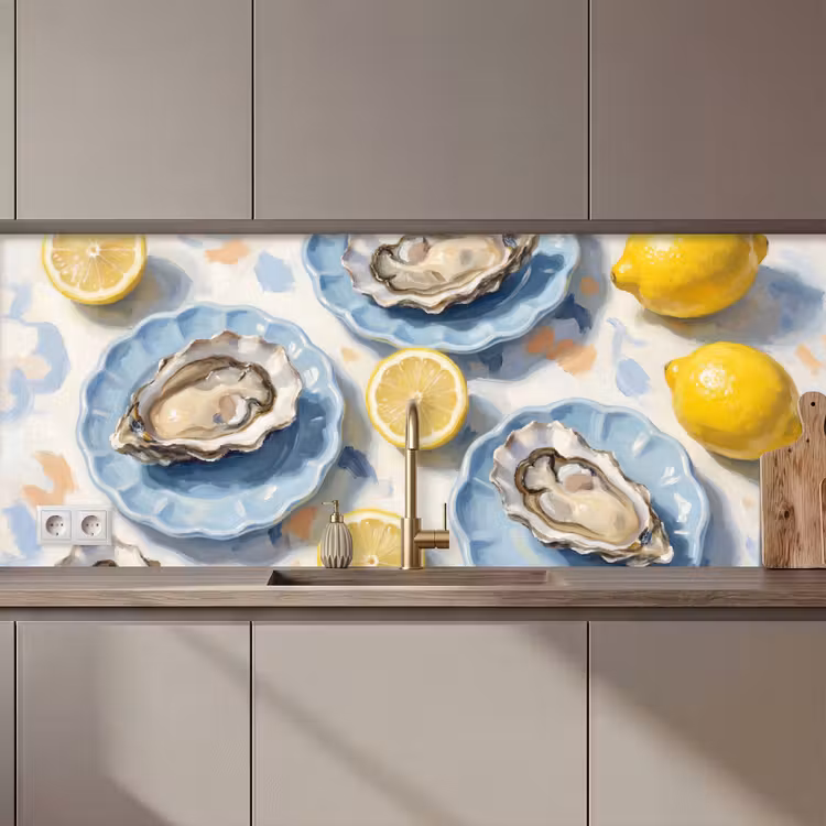 Schienale cucina - Cibo - Ostriche - Limoni - Moderno - Giallo — 1