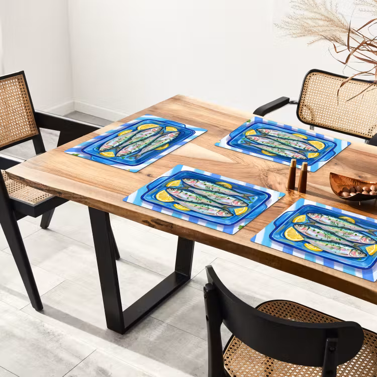 Tovaglietta – 6 pezzi - Pesce - Limone - Erbe aromatiche - Cibo - Blu — 4