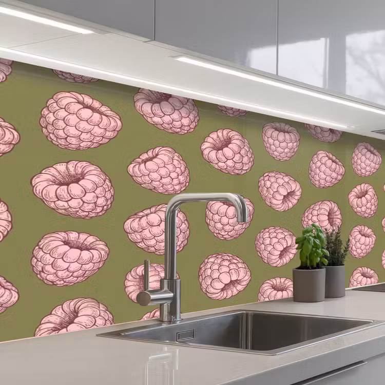 Schienale cucina - Cibo - Motivo - Illustrazione - Rosa - Verde — 2