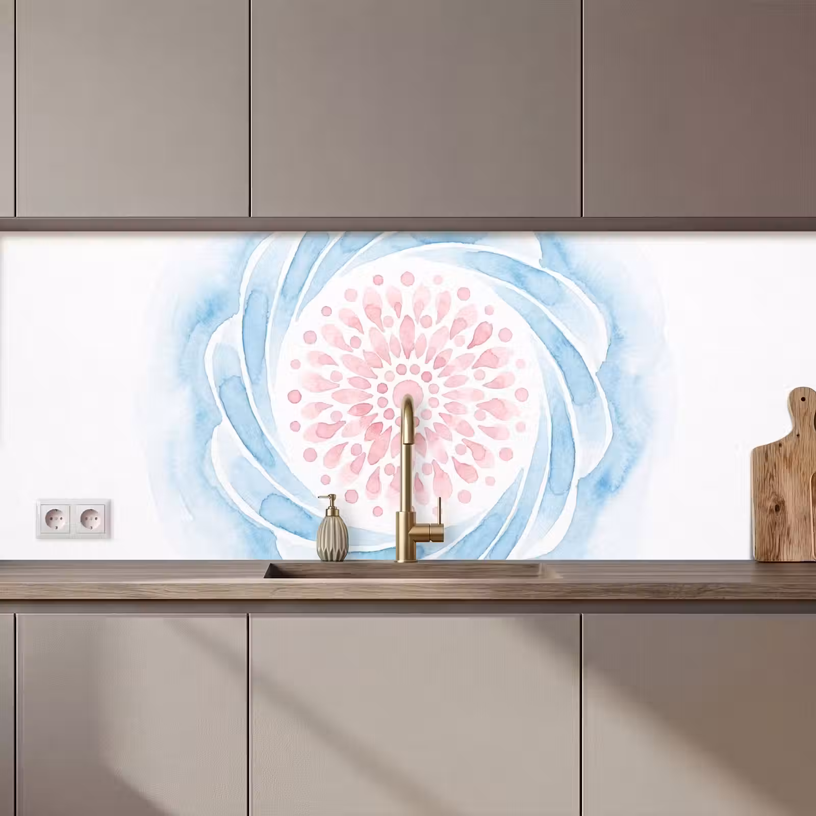 Schienale cucina - Abstract - Forma floreale - Acquerello - Rosa - Blu — 1