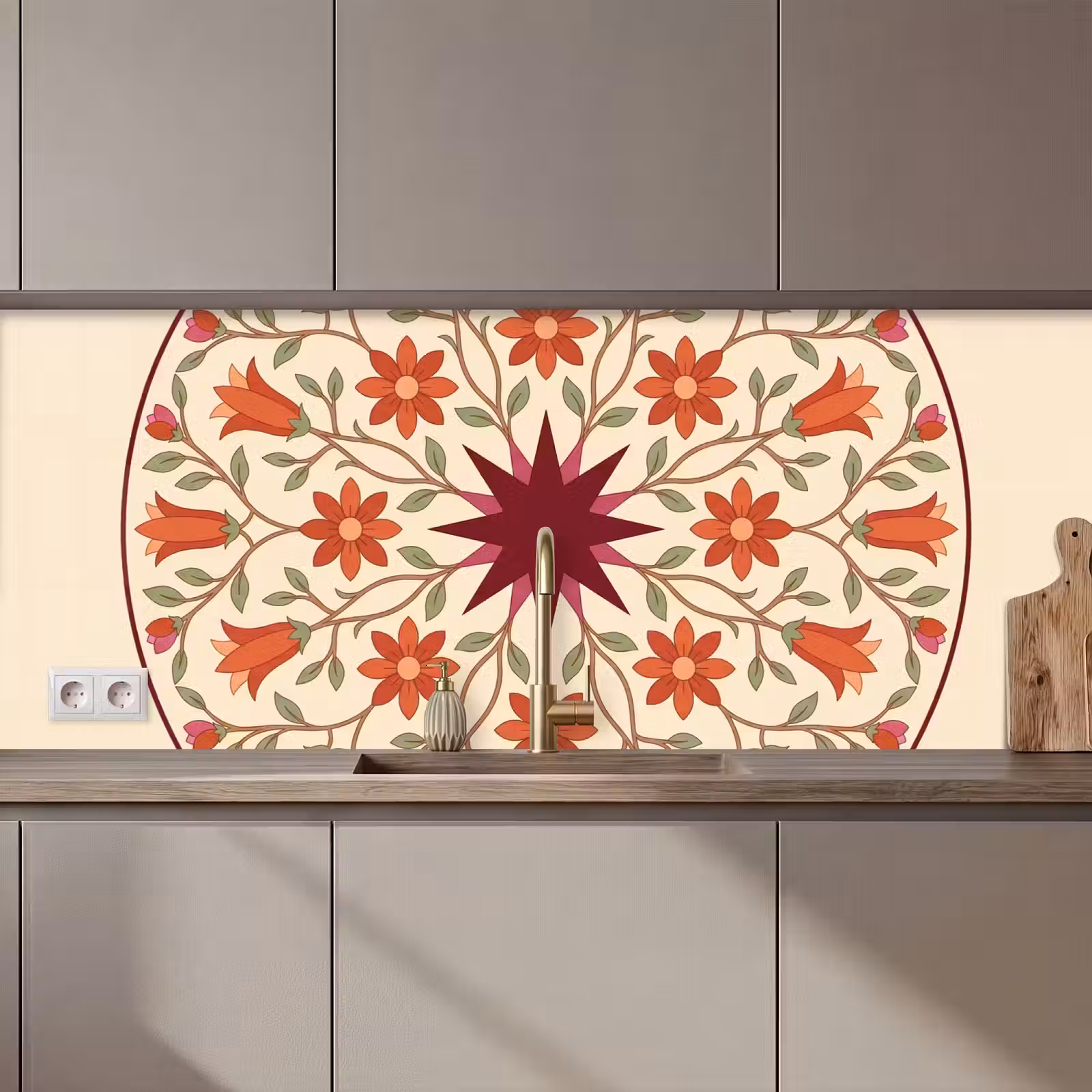 Schienale cucina - Fiori - Mandala - Decorativo - Rosso — 1