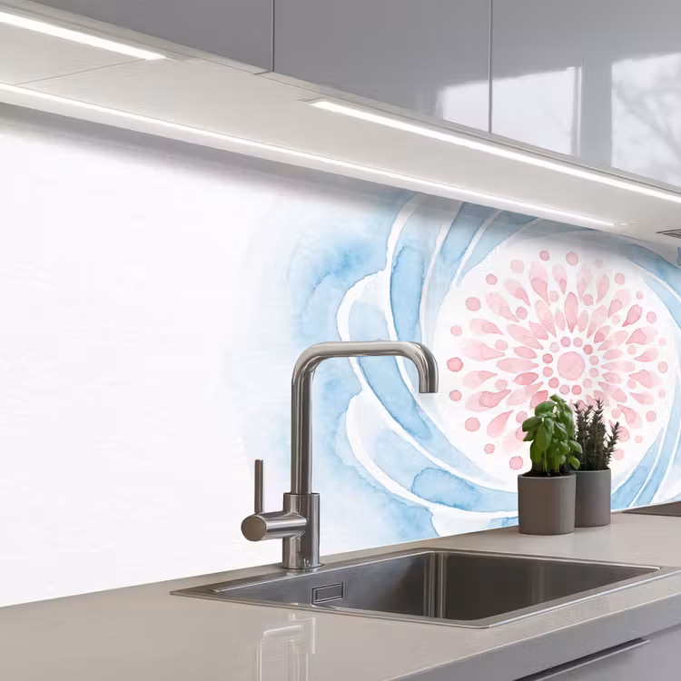 Schienale cucina - Abstract - Forma floreale - Acquerello - Rosa - Blu — 2
