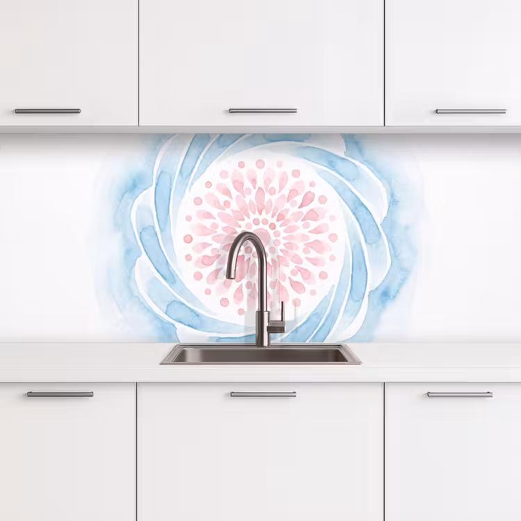 Schienale cucina - Abstract - Forma floreale - Acquerello - Rosa - Blu — 4