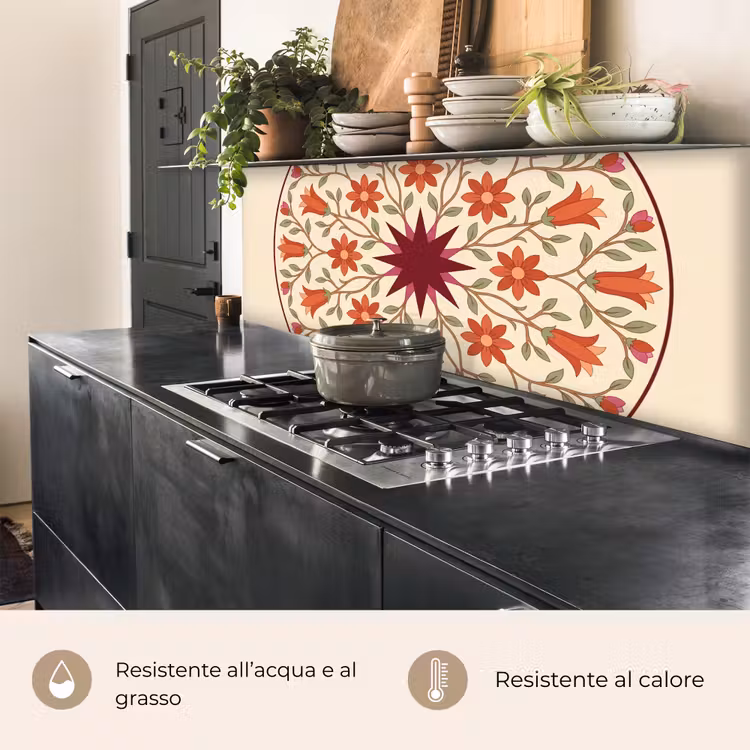 Schienale cucina - Fiori - Mandala - Decorativo - Rosso — 5