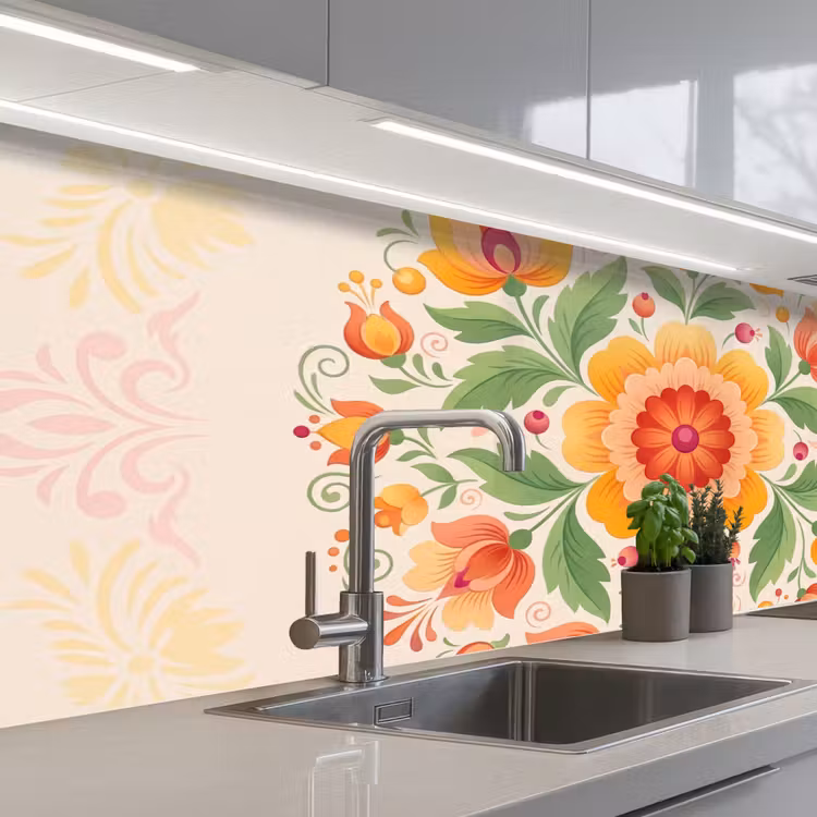 Schienale cucina - Fiori - Motivo - Decorativo - Arancione — 2