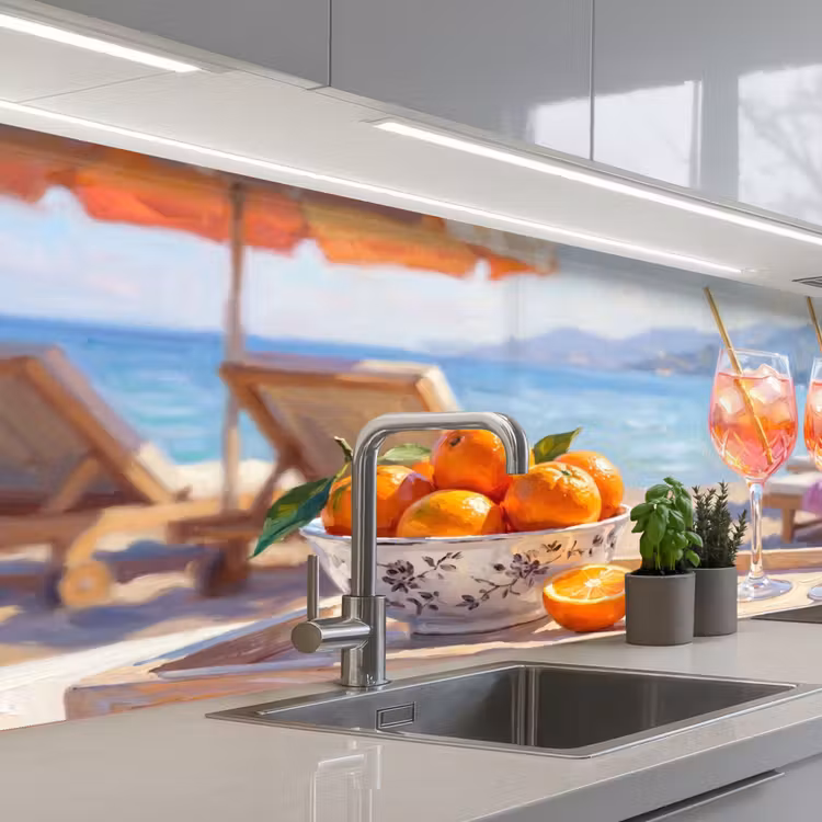 Schienale cucina - Bevande - Bicchieri - Spiaggia - Estate - Arancione — 2