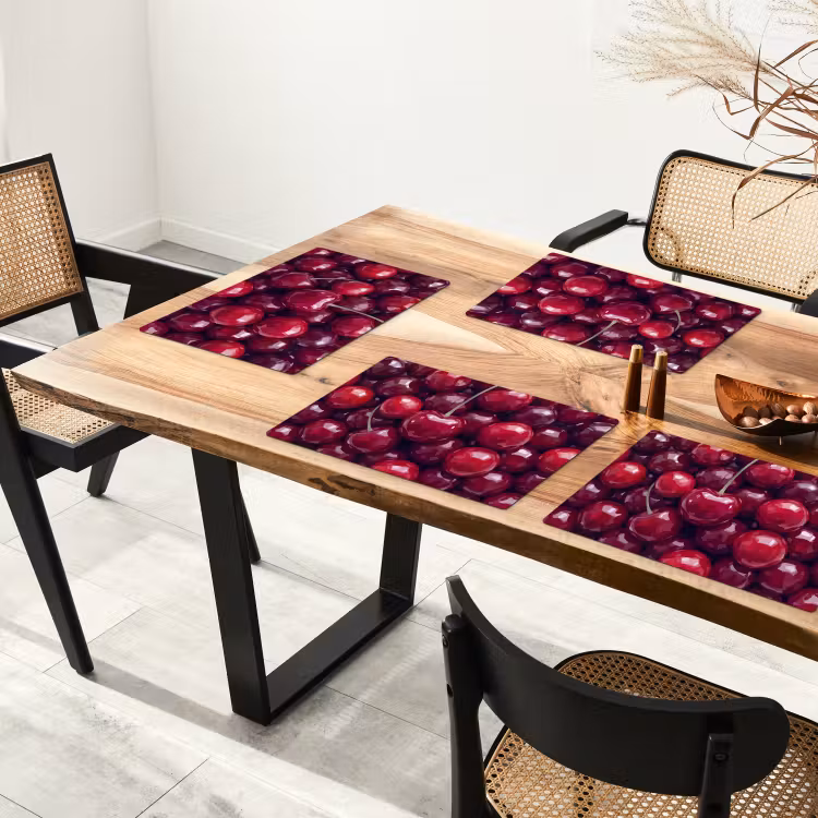 Tovaglietta – 6 pezzi - Frutta - Ciliegie - Cibo - Moderno - Rosso — 4