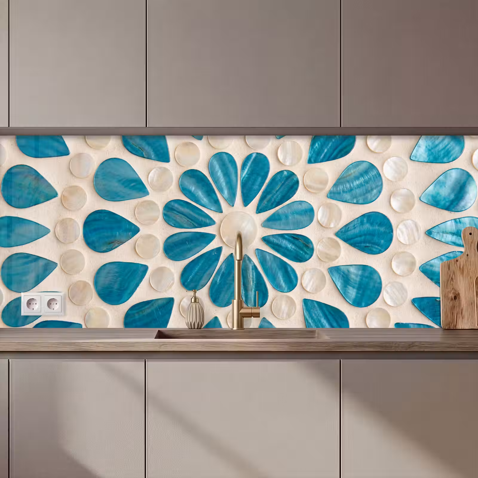 Schienale cucina - Motivo - Mosaico - Conchiglie - Astratto - Turchese — 1