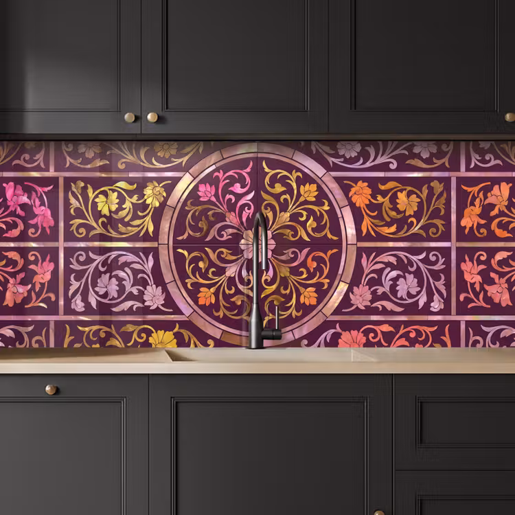 Schienale cucina - Motivo - Floreale - Orientale - Viola - Oro — 6
