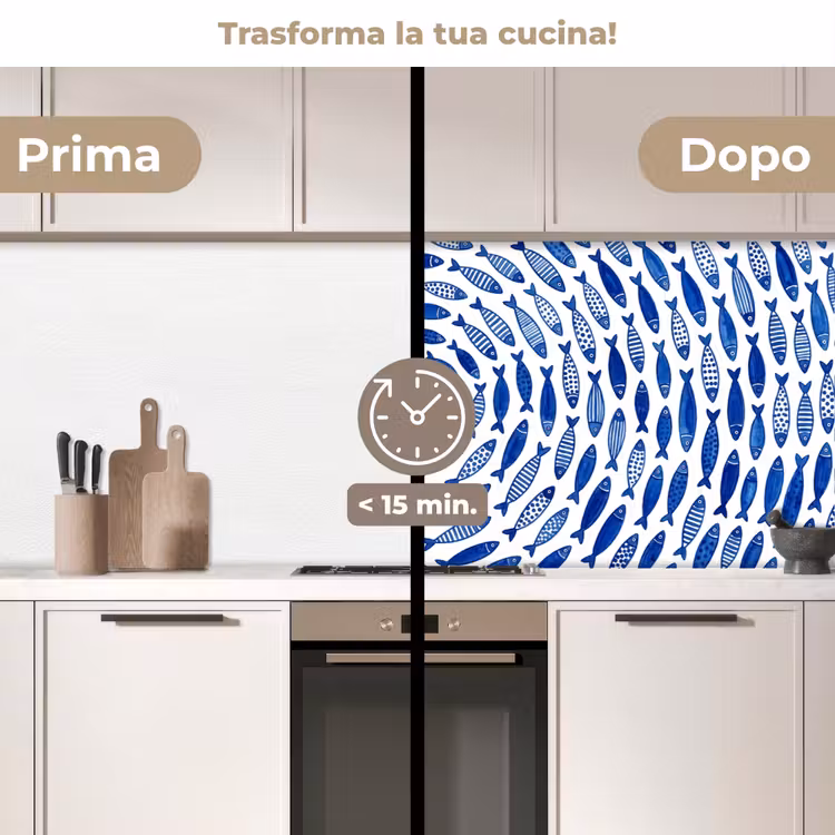 Schienale cucina - Pesci - Motivo - Sott'acqua - Astratto - Blu — 3