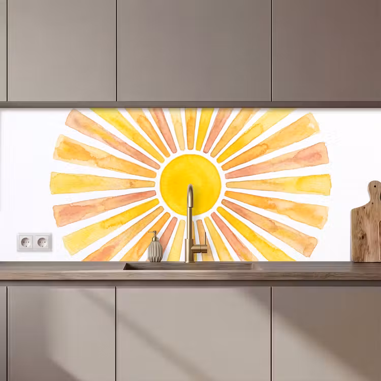 Schienale cucina - Sole - Raggi - Acquerello - Giallo - Astratto — 1