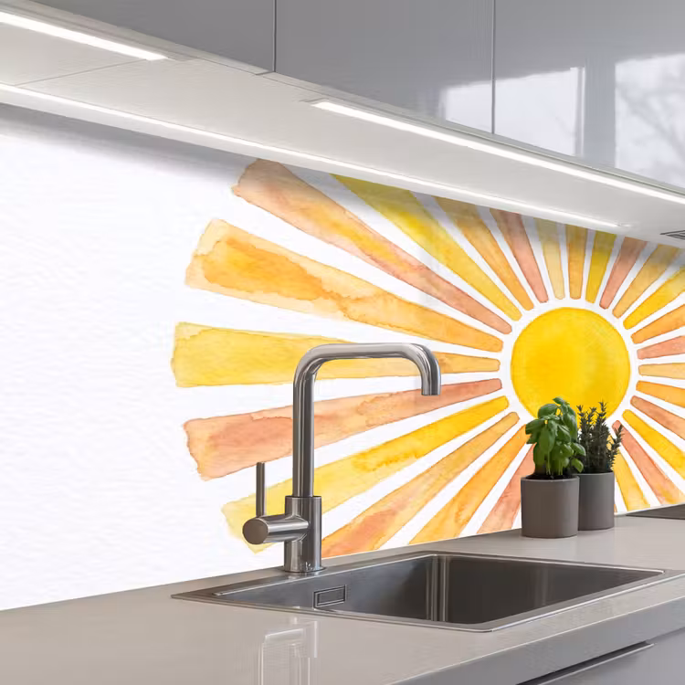 Schienale cucina - Sole - Raggi - Acquerello - Giallo - Astratto — 2