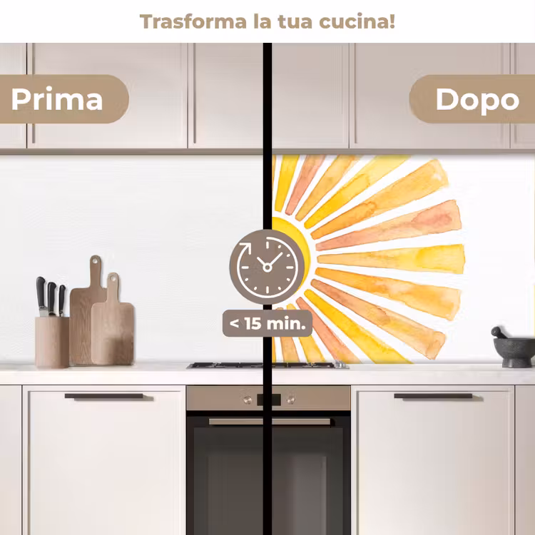 Schienale cucina - Sole - Raggi - Acquerello - Giallo - Astratto — 3