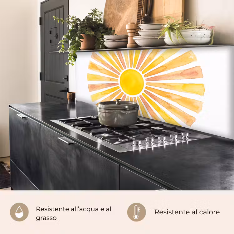 Schienale cucina - Sole - Raggi - Acquerello - Giallo - Astratto — 5