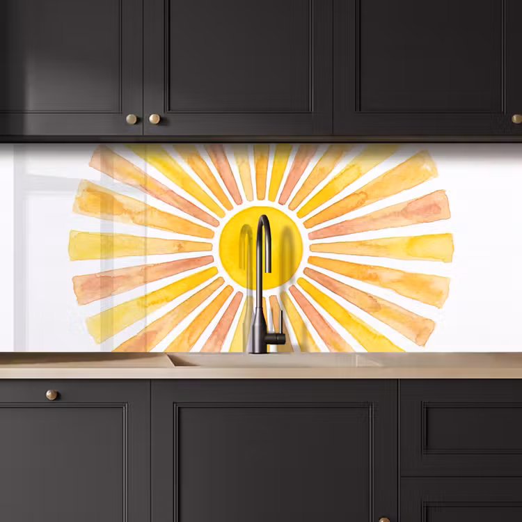 Schienale cucina - Sole - Raggi - Acquerello - Giallo - Astratto — 6
