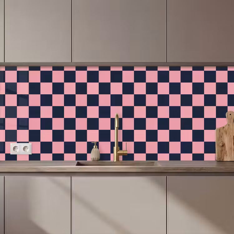 Schienale cucina - Tradizionale - Motivo - Blu - Rosa — 1
