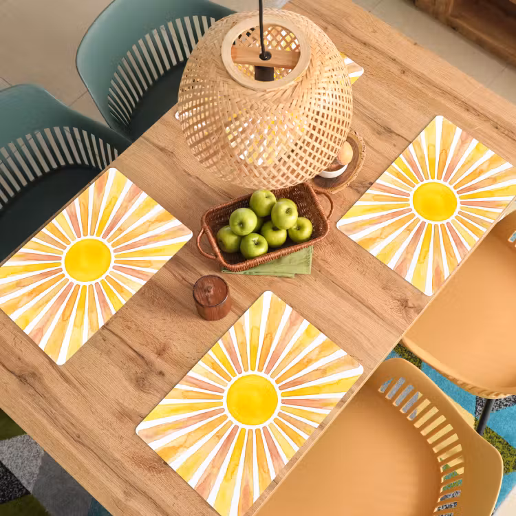 Tovaglietta – 6 pezzi - Sole - Raggi - Acquerello - Giallo - Astratto — 3