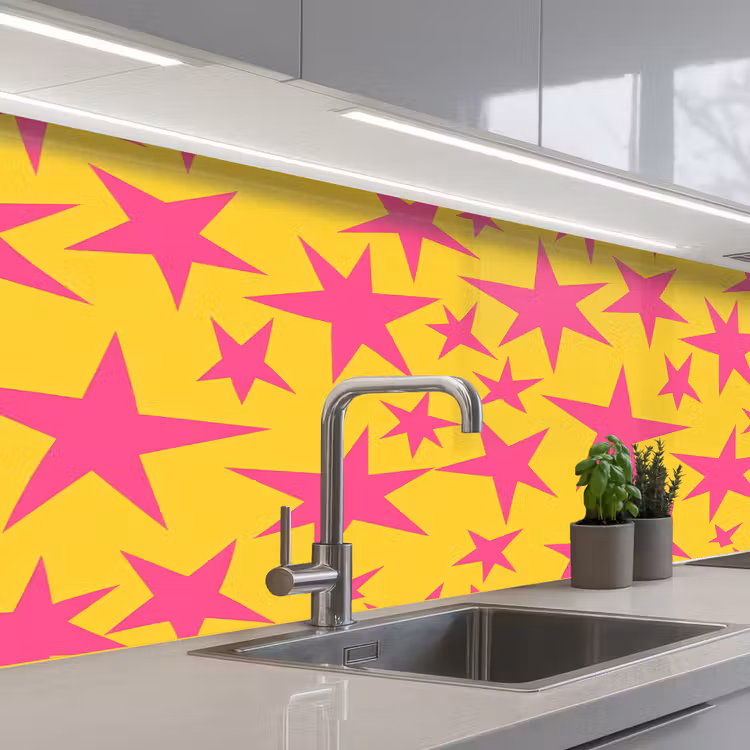 Schienale cucina - Stelle - Motivo - Rosa - Giallo — 2