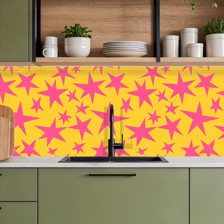 Schienale cucina - Stelle - Motivo - Rosa - Giallo — 8