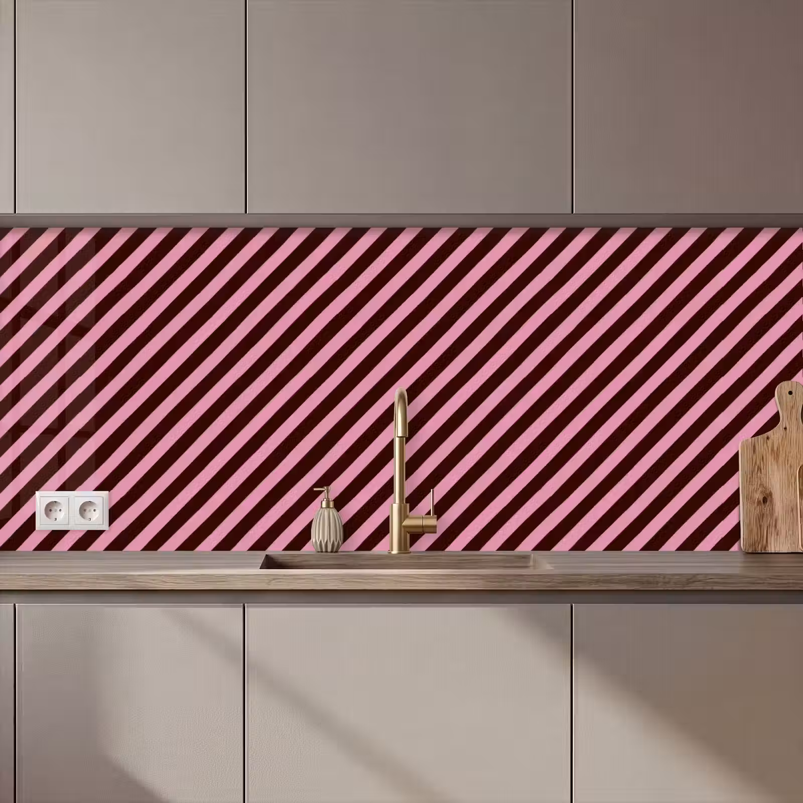 Schienale cucina - Strisce - Rosa - Marrone — 1