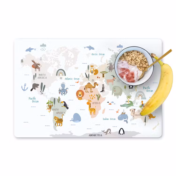 Tovagliette - Mappa del mondo - Animali - Bambini - Pastello — 1