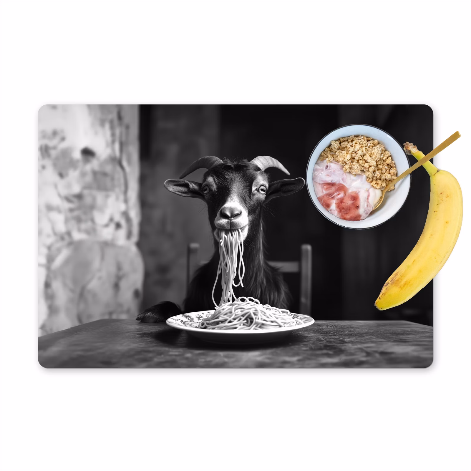 Tovagliette - Capra - Piatto - Spaghetti - Bianco e nero — 1