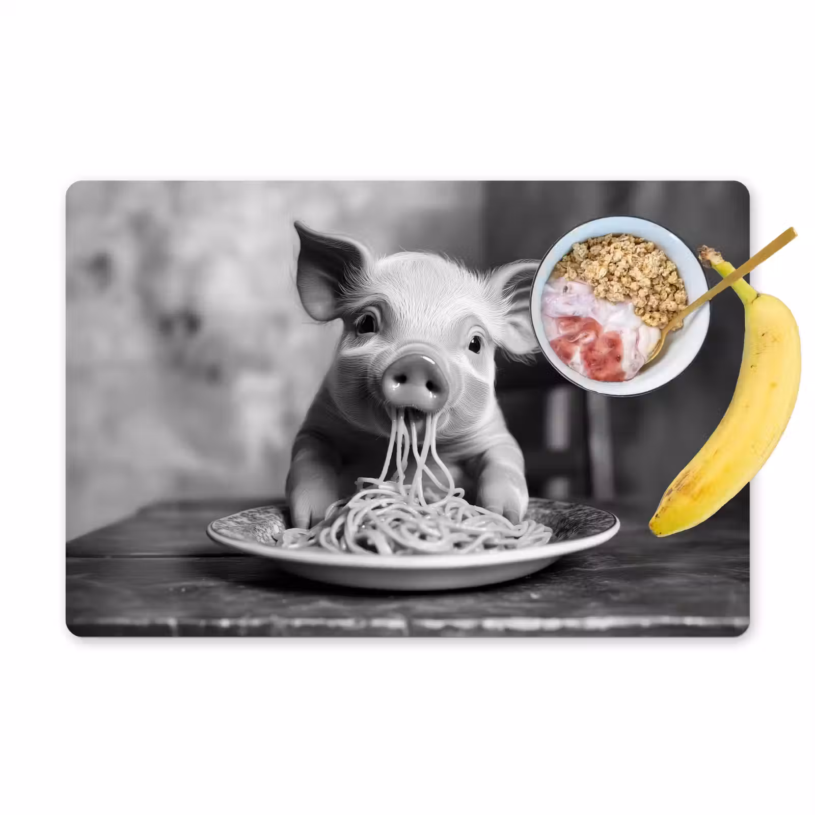 Tovagliette - Maiale - Carino - Spaghetti - Bianco e nero - Animale — 1