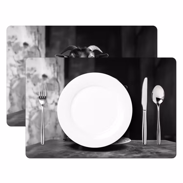 Tovagliette - Capra - Piatto - Spaghetti - Bianco e nero — 2