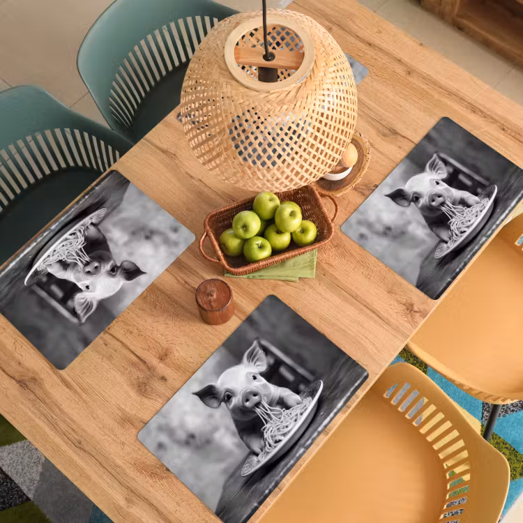 Tovagliette - Maiale - Carino - Spaghetti - Bianco e nero - Animale — 3