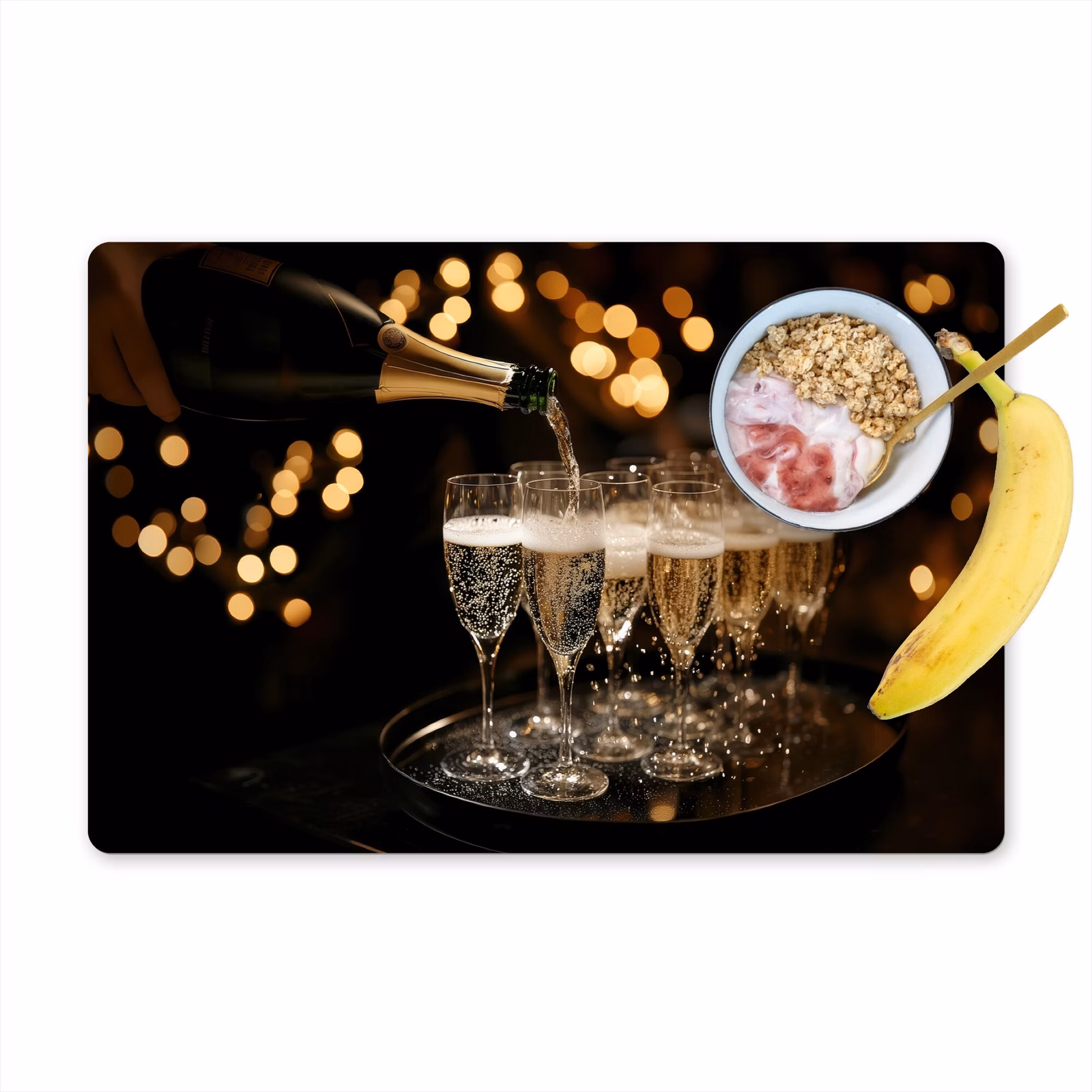 Tovagliette - Luci - Champagne - Vassoio - Bicchieri — 1