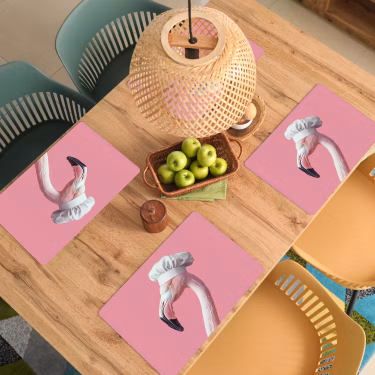 Tovaglietta in vinile - Flamenco - Rosa - Gorro de cocinero - Ave — 3