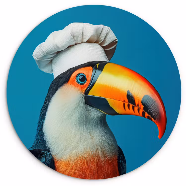 Quadro rotondo - Tucano - Pappagallo - Uccello - Cappello da cuoco — 2