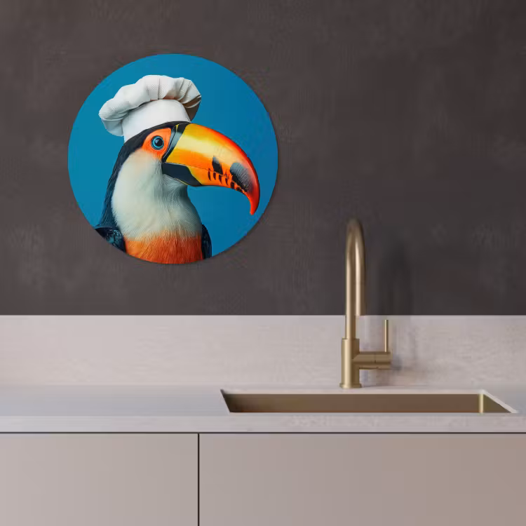 Quadro rotondo - Tucano - Pappagallo - Uccello - Cappello da cuoco — 3