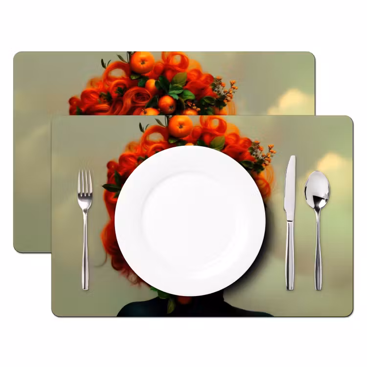 Tovagliette - Donna - Mele - Rosso - Foglie — 2