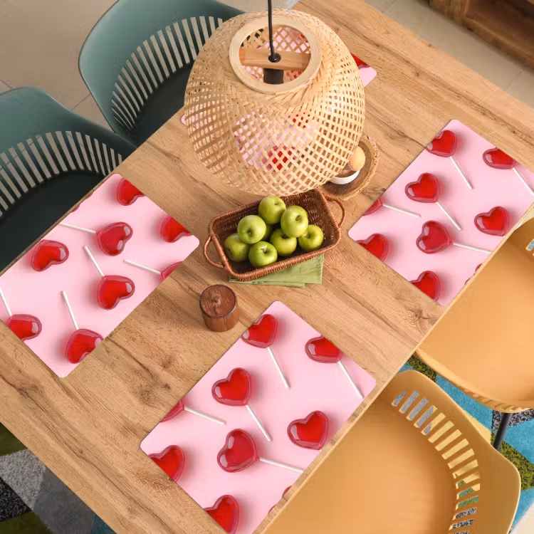 Tovaglietta in vinile - Lecca-lecca - Cuori - Rosa — 3