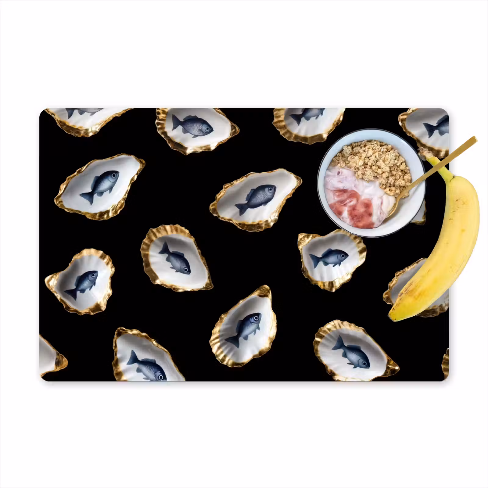 Tovaglietta in vinile - Ostriche - Pesce - Blu - Oro — 1
