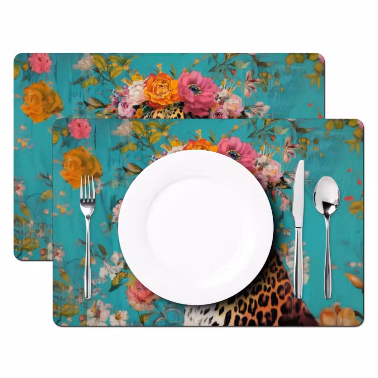 Tovagliette - Leopardo - Fiori - Corona — 2