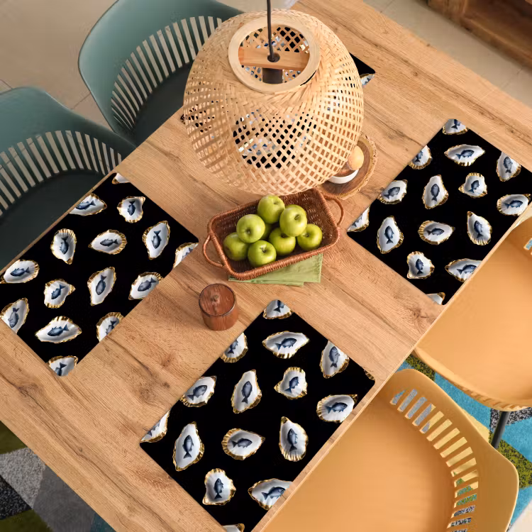 Tovaglietta in vinile - Ostriche - Pesce - Blu - Oro — 3