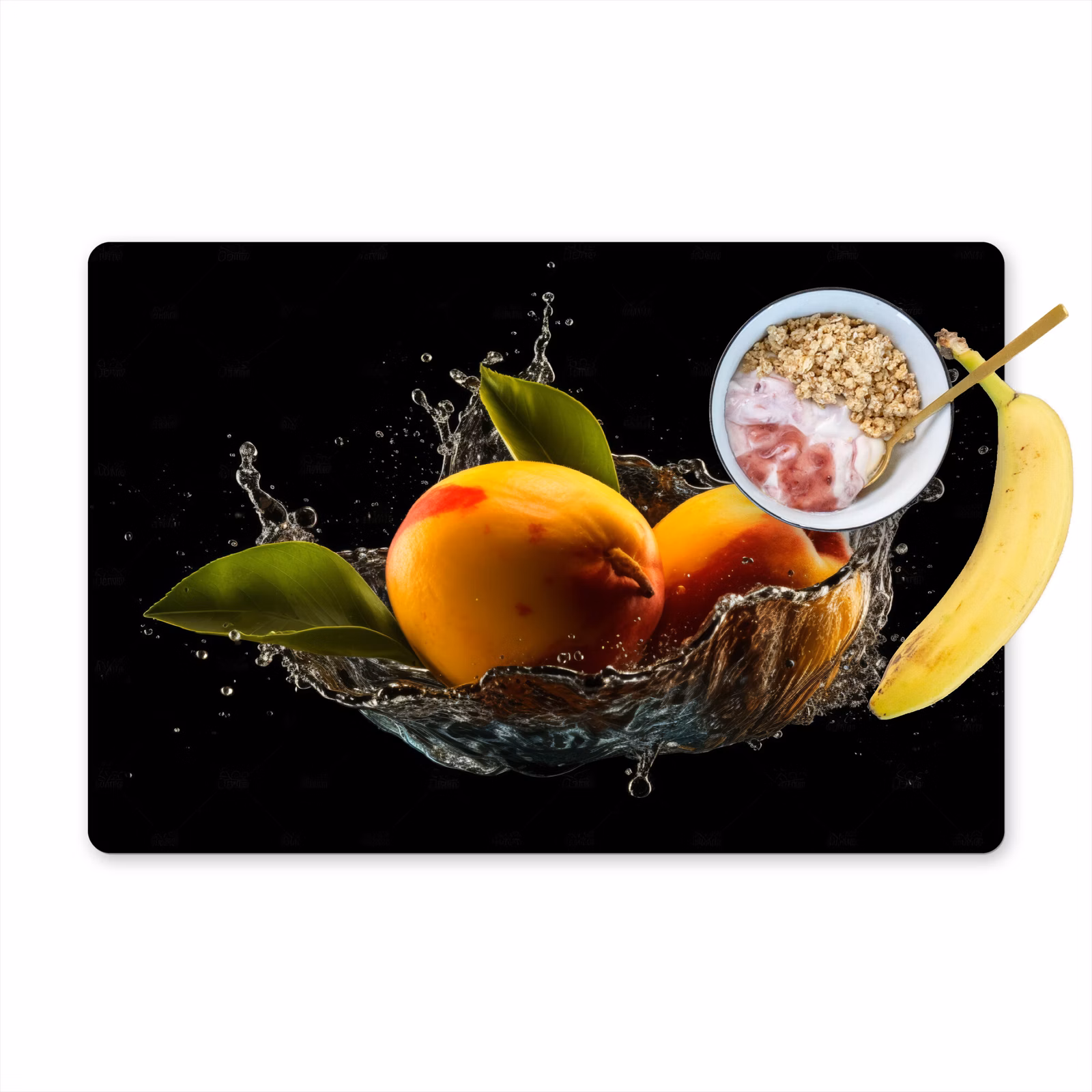 Tovaglietta in vinile - Mango - Frutta - Acqua - Nero - Foglie — 1