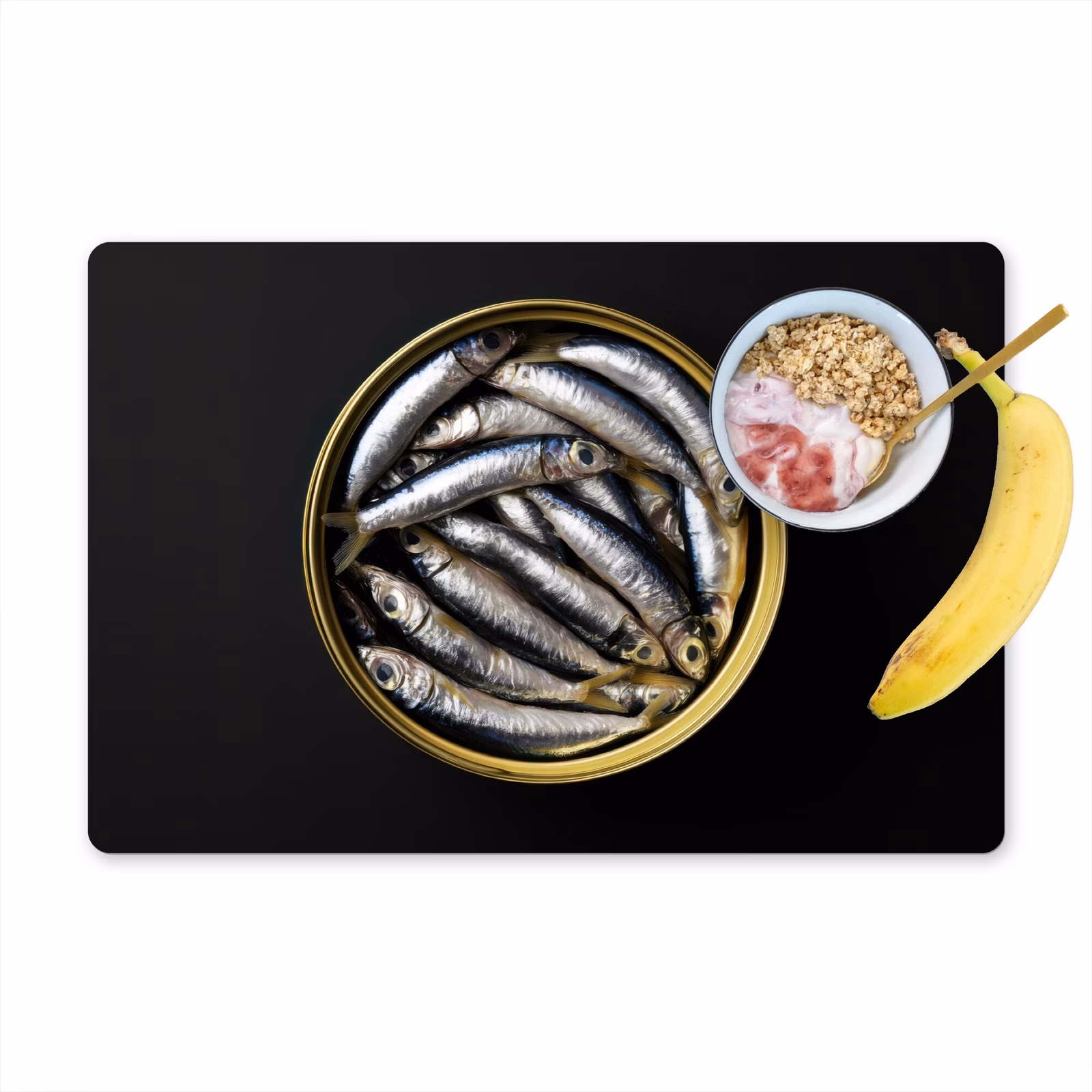 Tovaglietta in vinile - Sardine - Pesce - Rotondo - Nero — 1