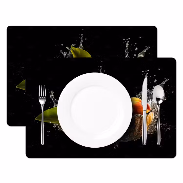 Tovaglietta in vinile - Mango - Frutta - Acqua - Nero - Foglie — 2
