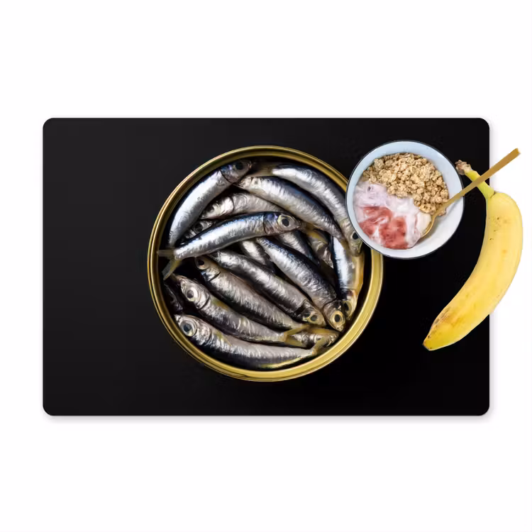 Tovaglietta in vinile - Sardine - Pesce - Rotondo - Nero — 1